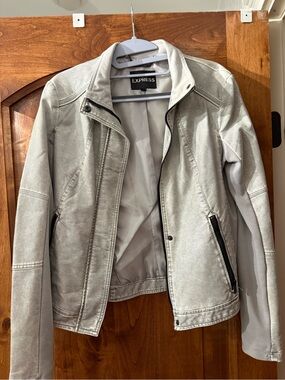 Express Light Gray Moto-Style Leather Jacket